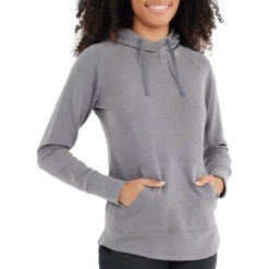 Women's Bamboo Fleece Pullover Hoody -Active Wear Shop fleece pullover hoody heather navy women top 1