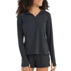 Women's Bamboo Flex Quarter Zip -Active Wear Shop flex quarter zip heather black women top 1 1