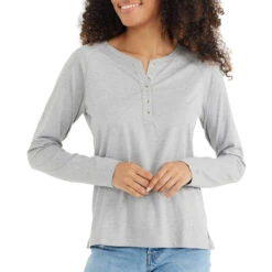 Women's Bamboo Heritage Henley -Active Wear Shop heritage henley light heather grey women top 1